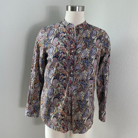 J Crew Liberty Art Fabrics Womens 2 Paisley Button Front Popover Shirt Blouse - Picture 1 of 11